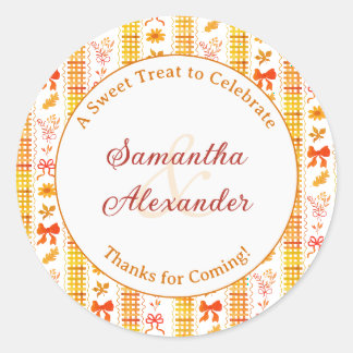 Rustic Elegant Autumn Monogram Wedding Favour Classic Round Sticker