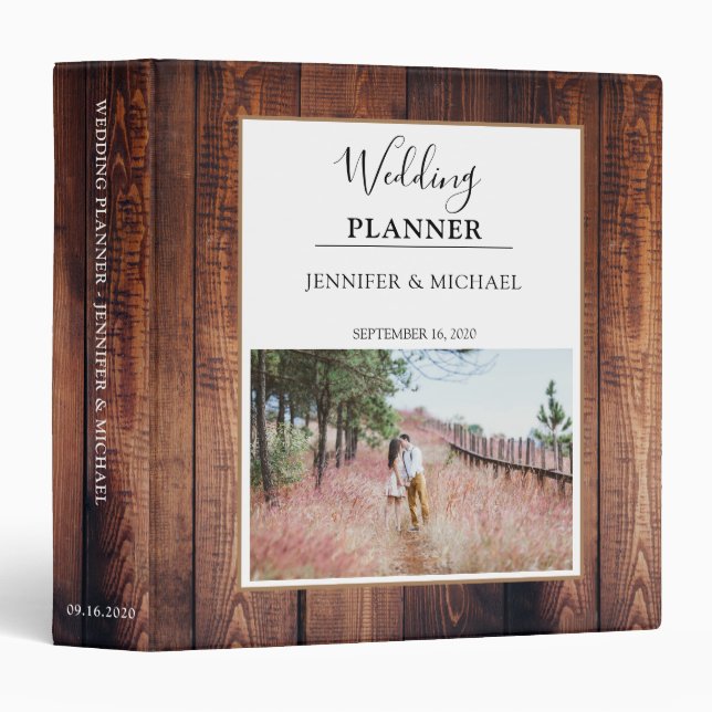 Rustic elegant barn wood photo Wedding Planner Binder (Front/Spine)