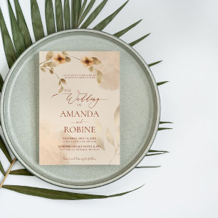 Rustic Elegant Beige Brown Wedding Invitation