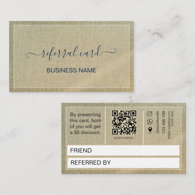 Rustic Elegant Beige Linen  Loyalty Card (Front/Back)