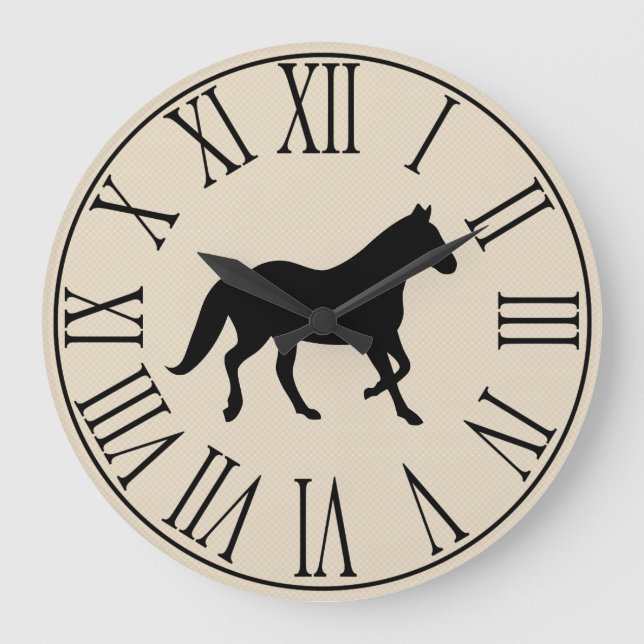 Rustic Elegant Black Horse Silhouette Large Clock (Front)