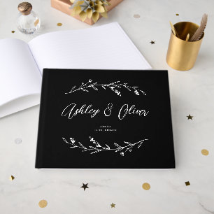 Rustic Elegant Black Wildflowers Wedding Guest Book