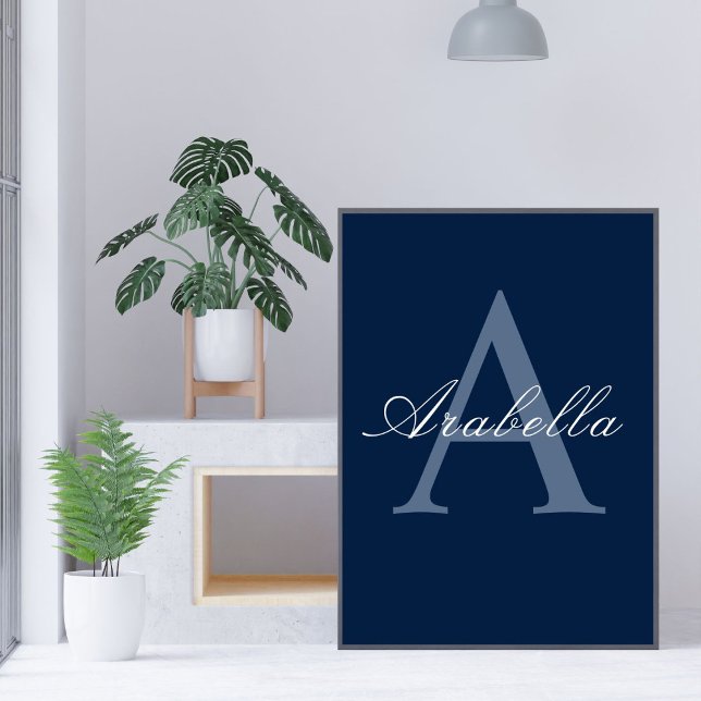 Rustic Elegant Blue Personalized Monogram  Name  Poster (Creator Uploaded)