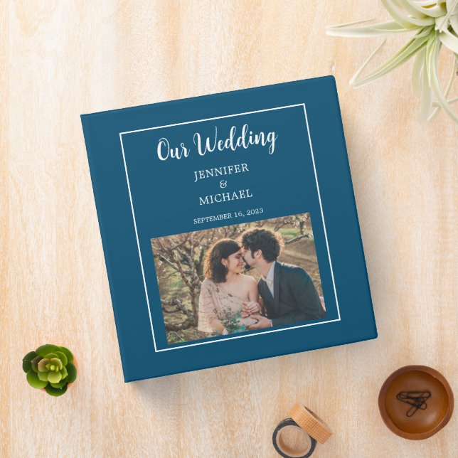 Rustic elegant blue photo Wedding album Binder (In Situ)
