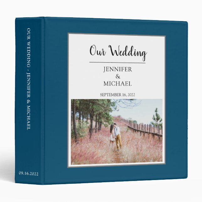 Rustic elegant blue photo Wedding album Binder (Front/Spine)