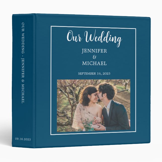 Rustic elegant blue photo Wedding album Binder (Front/Spine)