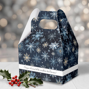 Rustic Elegant Blue Snowflakes Holiday Favor Box