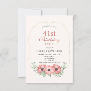 Rustic Elegant Blush Pink Floral 41st Birthday Invitation