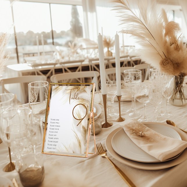 Rustic Elegant Bohemian Floral Gold Pampas  Table Number (Creator Uploaded)