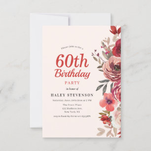 Rustic Elegant Boho Chic Floral 60th Birthday Invitation