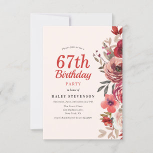 Rustic Elegant Boho Chic Floral 67th Birthday Invitation