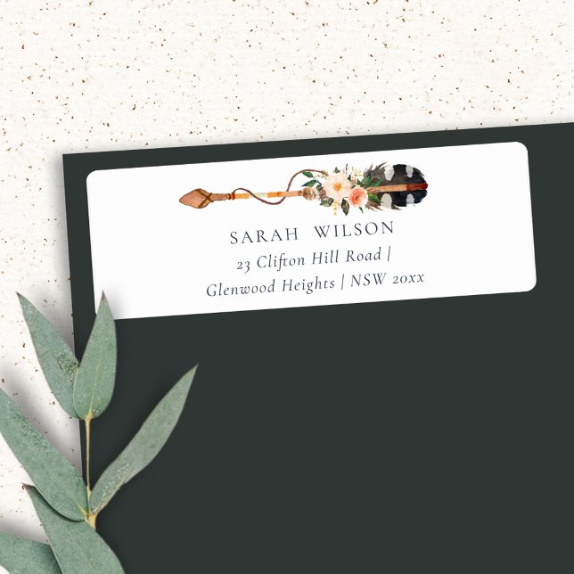 Rustic Elegant Boho Feather Floral Arrow Address (Creator Uploaded)