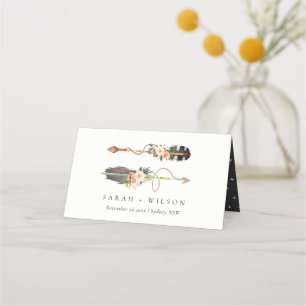 Rustic Elegant Boho Feather Floral Arrow Wedding Place Card