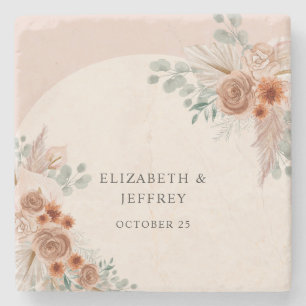 Rustic Elegant Boho Terracotta Pampas Wedding Stone Coaster