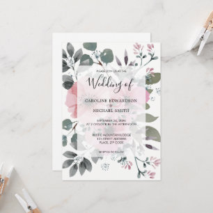Rustic elegant botanical watercolor floral Wedding Invitation