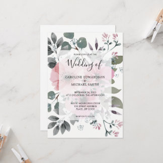 Rustic elegant botanical watercolor floral Wedding Invitation