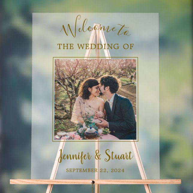 Rustic elegant bride and groom photo wedding acrylic sign (Neutral)