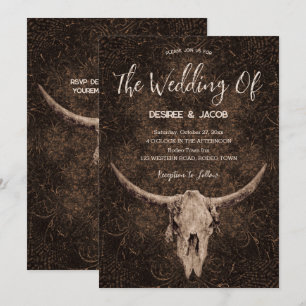 Rustic Elegant Brown Western Bull Skull Invitation