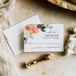 Rustic Elegant Burgundy Fall Floral Wedding RSVP Card<br><div class="desc">Classic style wedding response cards features elegant wording framed by a wreath of summer and fall watercolor flowers, including roses, dahlias, peony flowers, and greenery, in a gorgeous autumn palette of burgundy red, golden yellow, peach orange, blush pink, and shades of green. Personalize the stylish dark grey text with your...</div>