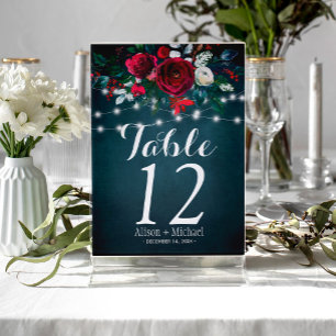 Rustic elegant burgundy peony wedding table number