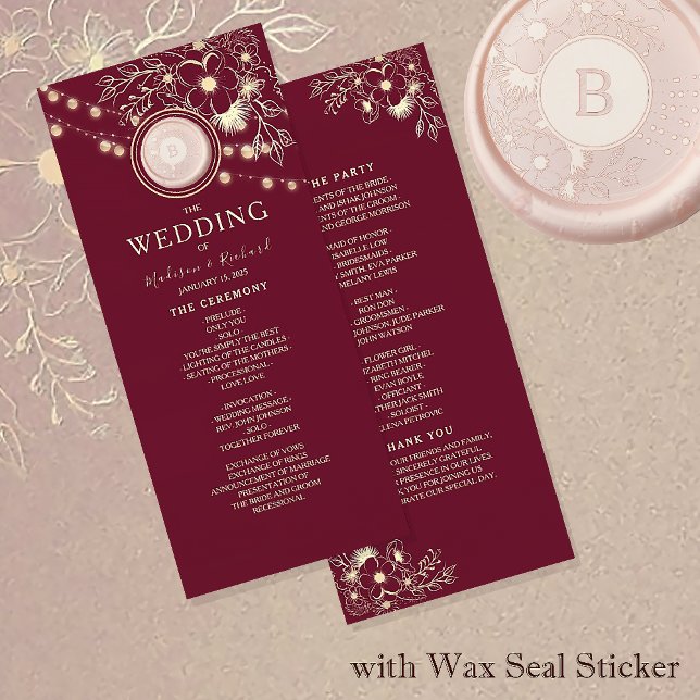 Rustic Elegant Burgundy Wedding Program (Creator Uploaded)