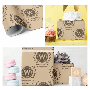 Rustic Elegant Business Monogram Brown Wrapping Paper