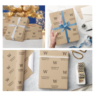 Rustic Elegant Business Monogram Brown Wrapping Paper