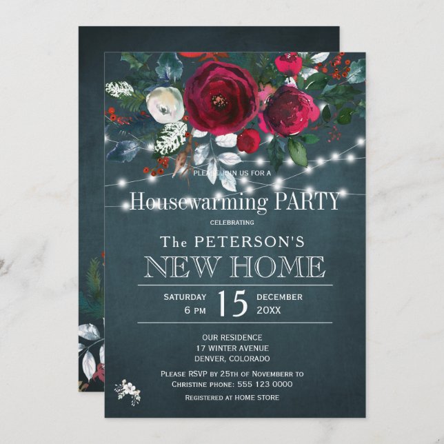 Rustic elegant Christmas housewarming party Invitation (Front/Back)