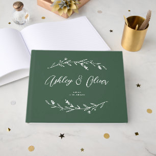 Rustic Elegant Dark Green Wildflowers Wedding Guest Book