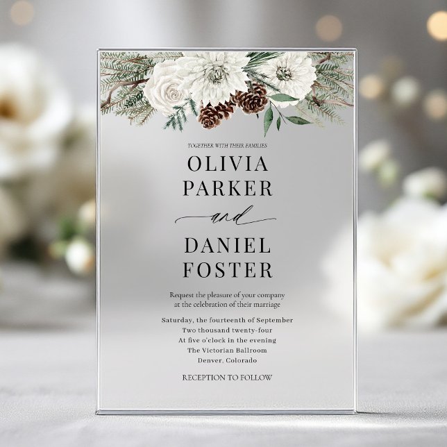 Rustic Elegant Evergreen Winter Wedding Acrylic Invitations (Creator Uploaded)