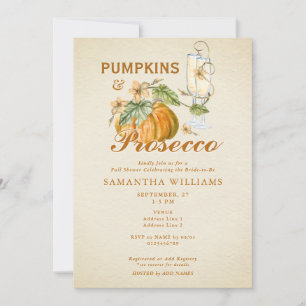 Rustic Elegant Fall Pumpkin Prosecco Bridal Shower Invitation