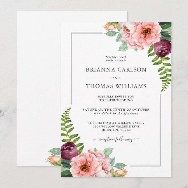 Rustic Elegant Fantasy Floral Wedding Invitation (Front/Back)