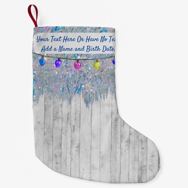 Rustic Elegant Farmhouse Iridescent Rainbow Tinsel Small Christmas Stocking (Front)