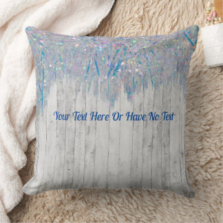 Rustic Elegant Farmhouse Iridescent Rainbow Tinsel Throw Pillow