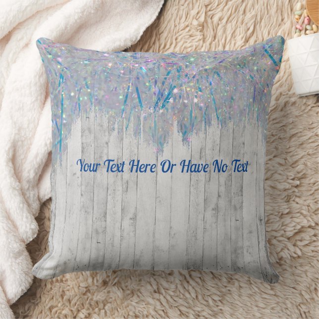 Rustic Elegant Farmhouse Iridescent Rainbow Tinsel Throw Pillow (Blanket)