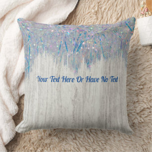 Rustic Elegant Farmhouse Iridescent Rainbow Tinsel Throw Pillow