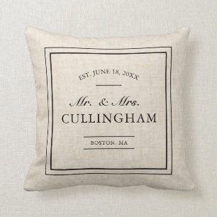 Rustic Elegant Faux Burlap Wedding Date Throw Pillow