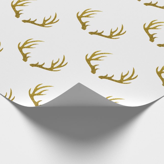 Rustic Elegant & Faux Gold Glitter Deer Antlers Wrapping Paper (Corner)