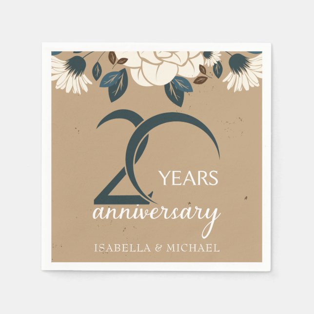 Rustic Elegant Floral 20th Wedding Anniversary Napkin (Front)