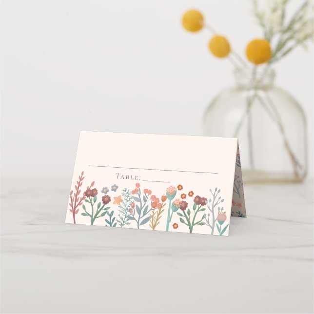 Rustic Elegant Floral Boho Wildflowers Wedding Place Card (Front)