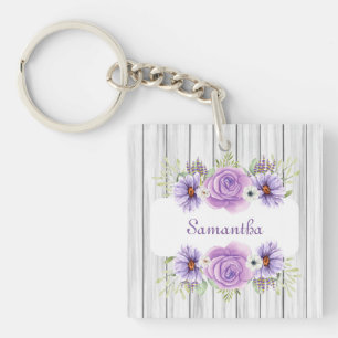 Rustic Elegant Floral Design Add Your Name Keychain