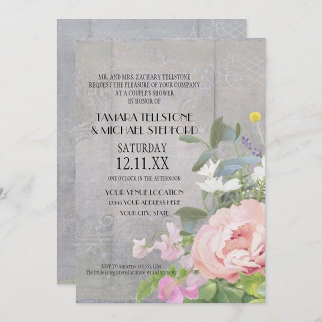 Rustic Elegant Floral Invitation (Front/Back)