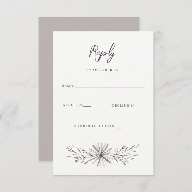 Rustic Elegant Floral Sketch Wedding RSVP Card (Front/Back)