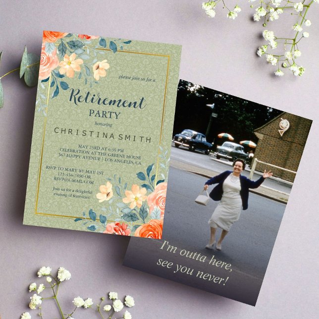 Rustic Elegant Floral Watercolor Retirement Party Invitation (Rustic Elegant Floral Watercolor Retirement Party Invitation)