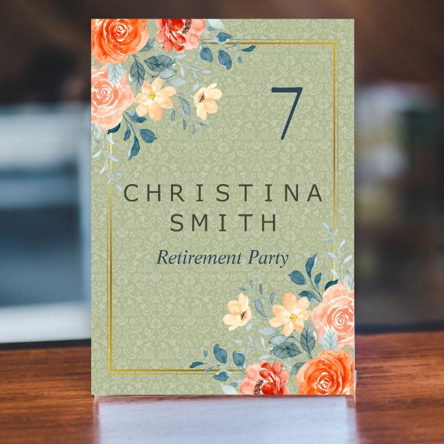 Rustic Elegant Floral Watercolor Retirement Party Table Number (Rustic Elegant Floral Watercolor Retirement Party Table Number)