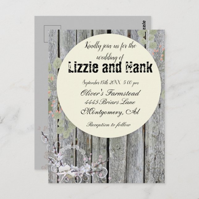 Rustic Elegant Floral Wedding Postcard (Front/Back)