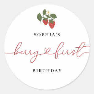 Rustic Elegant Girl's Berry First Birthday Classic Round Sticker