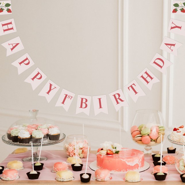 Rustic Elegant Girl's Berry First Birthday Party Bunting Flags (Creator Uploaded)