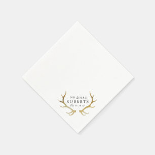 Rustic & Elegant Gold Antler   Custom Name Wedding Napkin