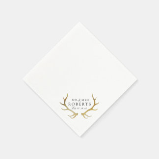 Rustic & Elegant Gold Antler | Custom Name Wedding Napkin